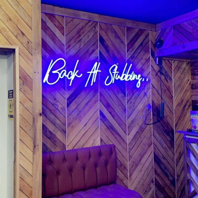 Blue restaurant word sign by Custom Neon® @stubbinstandoori