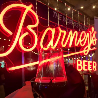 Custom Neon® red Barneys Beer logo sign @barneysbeer