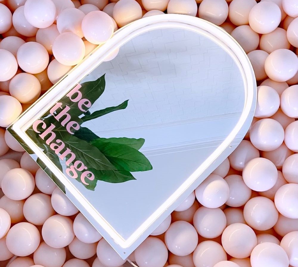 Custom Neon® original art - silver acrylic mirror with white LED flex frame and UV print