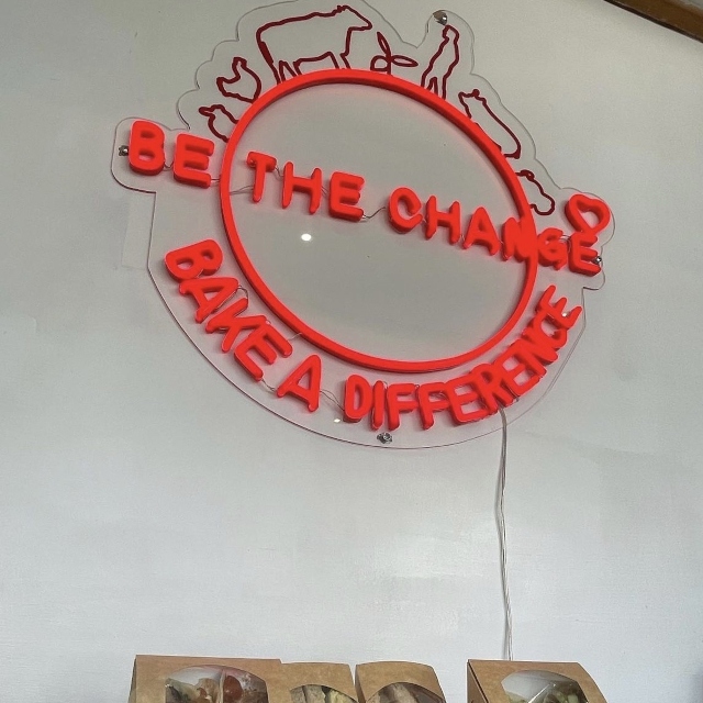 Red and UV print bakery logo sign by Custom Neon® @btc.bakedifference