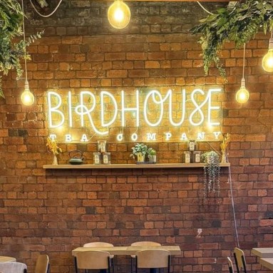 Custom Neon® large cafe logo business name sign @birdhouseteacompany