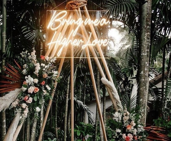 Bring me a higher love Custom Neon® sign at Vanessa Morgan's wedding