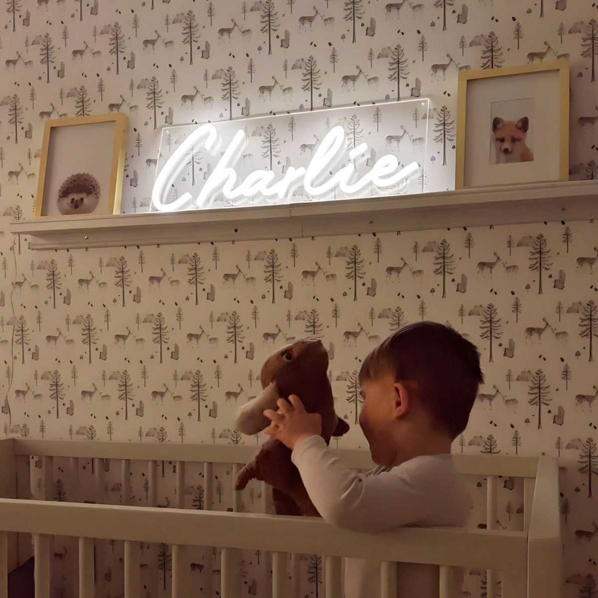 Custom Neon® white name sign for baby nursery @interiorsaddict