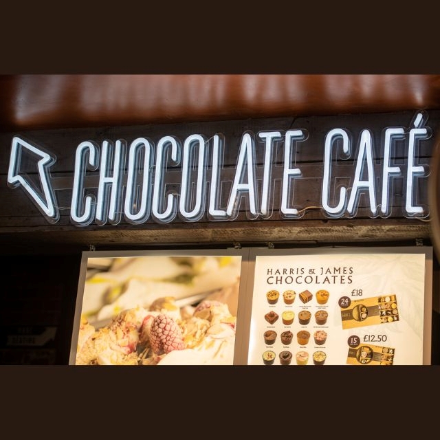Chocolate Cafe Custom Neon® white word sign @harris_and_james