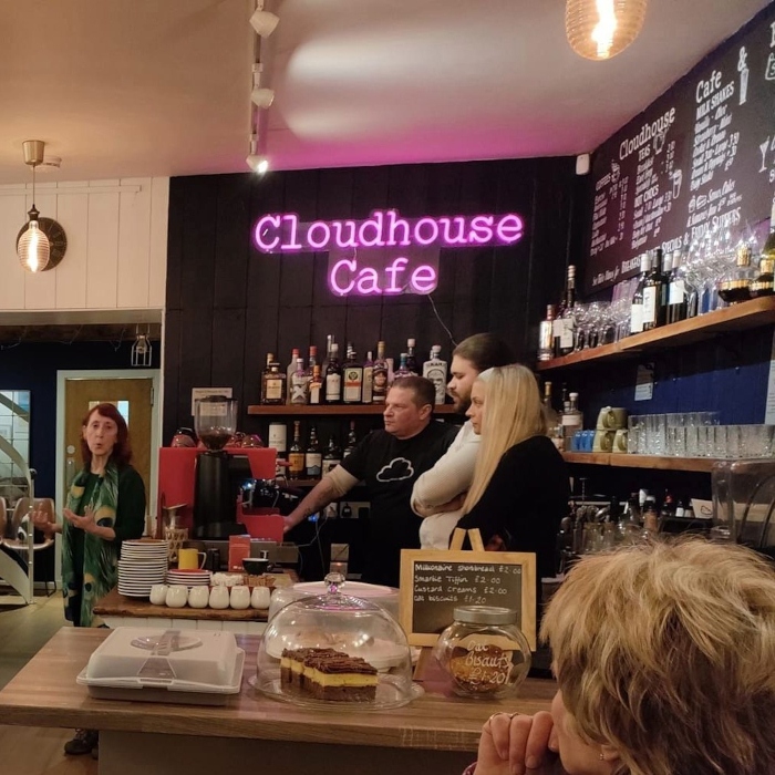 Pink Custom Neon® cafe name sign @cloudhousecafe