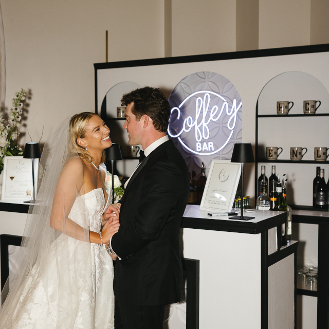 Custom Neon® Coffee Bar directional wedding sign @carredarlingevents