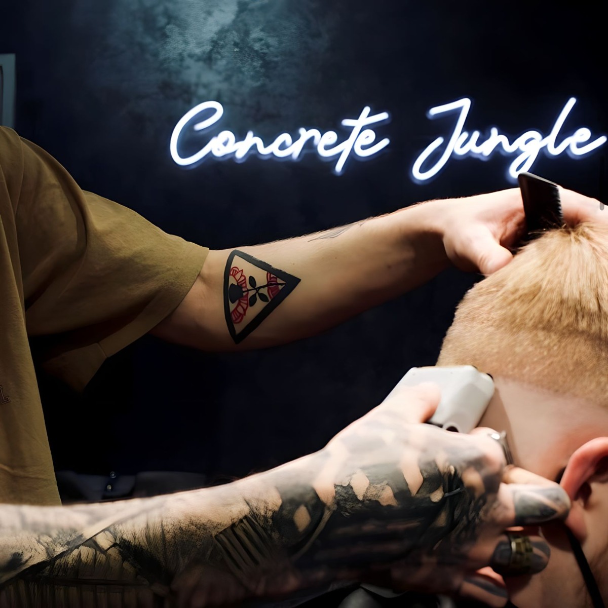 Arkade Barbers white 'Concrete Jungle' Custom Neon® word sign @arkadebarbers Leeds