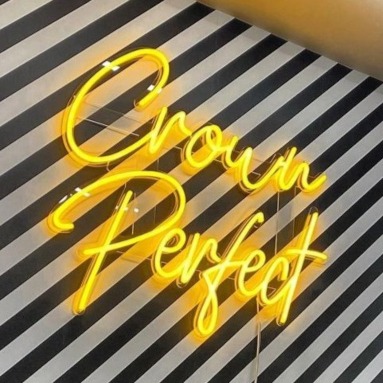 Yellow Custom Neon® hair salon name sign @crownperfect.uk