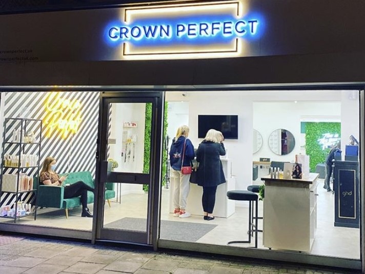 Custom Neon® yellow hair salon sign @crownperfect.uk