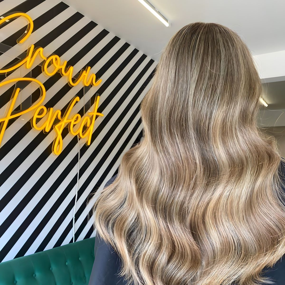 Custom Neon® yellow hair salon sign @crownperfect.uk