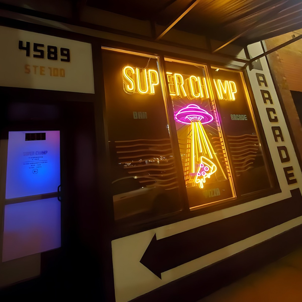 Custom Neon® animated storefront window sign @superchampfun