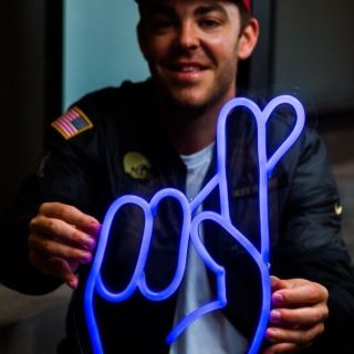 Custom Neon&reg; dark blue fingers crossed emoji