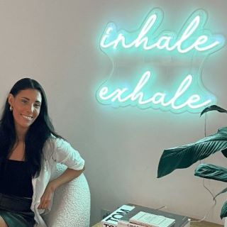 Custom Neon® mint green Inhale Exhale sign