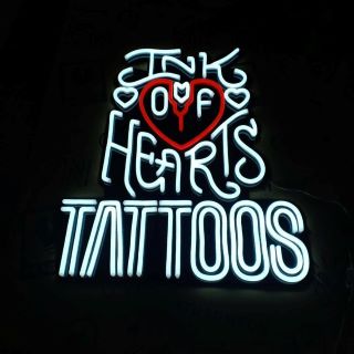 White & red logo @inkofheartstattoos by Custom Neon®