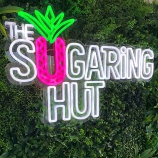 Pink white & green logo @thesugaring.hut made by Custom Neon®