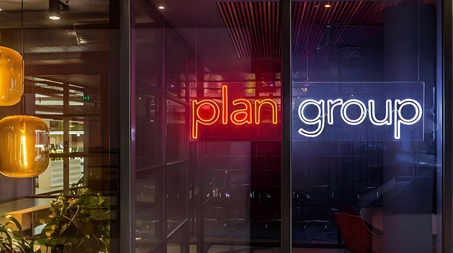 Red & white Custom Neon® company name sign @plangroup_australia