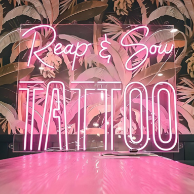 Pink LED neon sign @reap_and_sow_tattoo.jpg by Custom Neon®