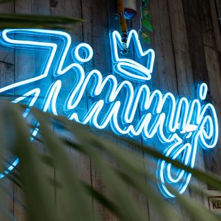 Tropical blue Custom Neon® logo sign @JimmysIcedCoffee