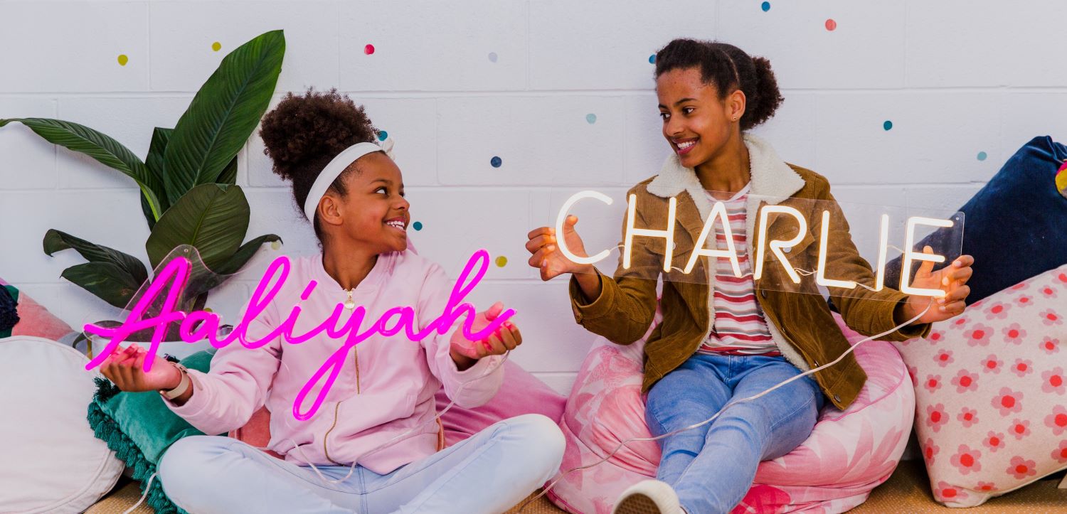 Deep pink Custom Neon® kids name signs