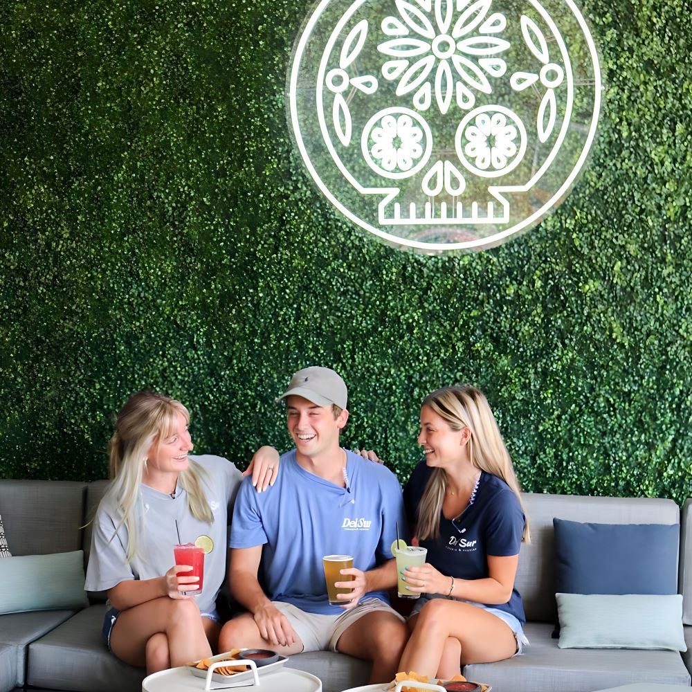 White Custom Neon® Mexican sugar skull logo @delsurtacqueria