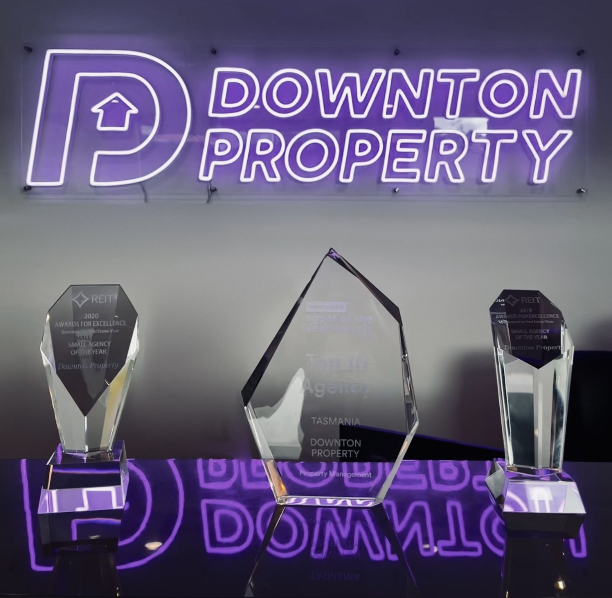 Purple company name logo sign by Custom Neon® for @hamishreeveproperty-nat_downtonproperty