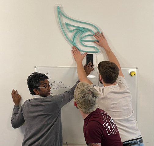 Custom Neon® blue logo for the @elfin_market office