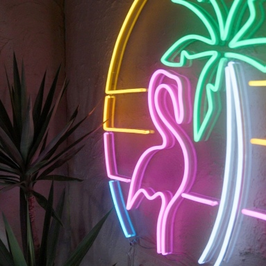 Custom Neon® vintage style flamingo neon art as seen on the garden makeover TV show @gardenhustle @ambienceentertainment