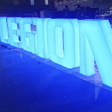 Legion 3d acrylic letter sign illuminated by blue LED light