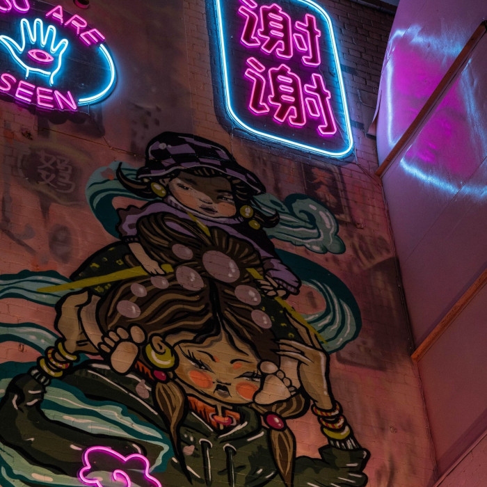multicolored exterior building wall art by Custom Neon® @jazmishap