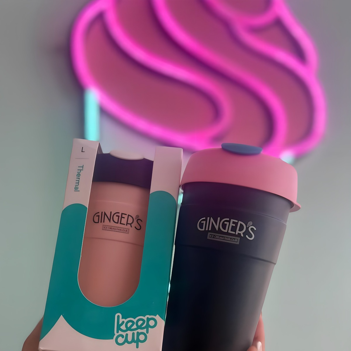 @gingersicecreamparlour pink and mint LED neon ice cream cone made by Custom Neon®