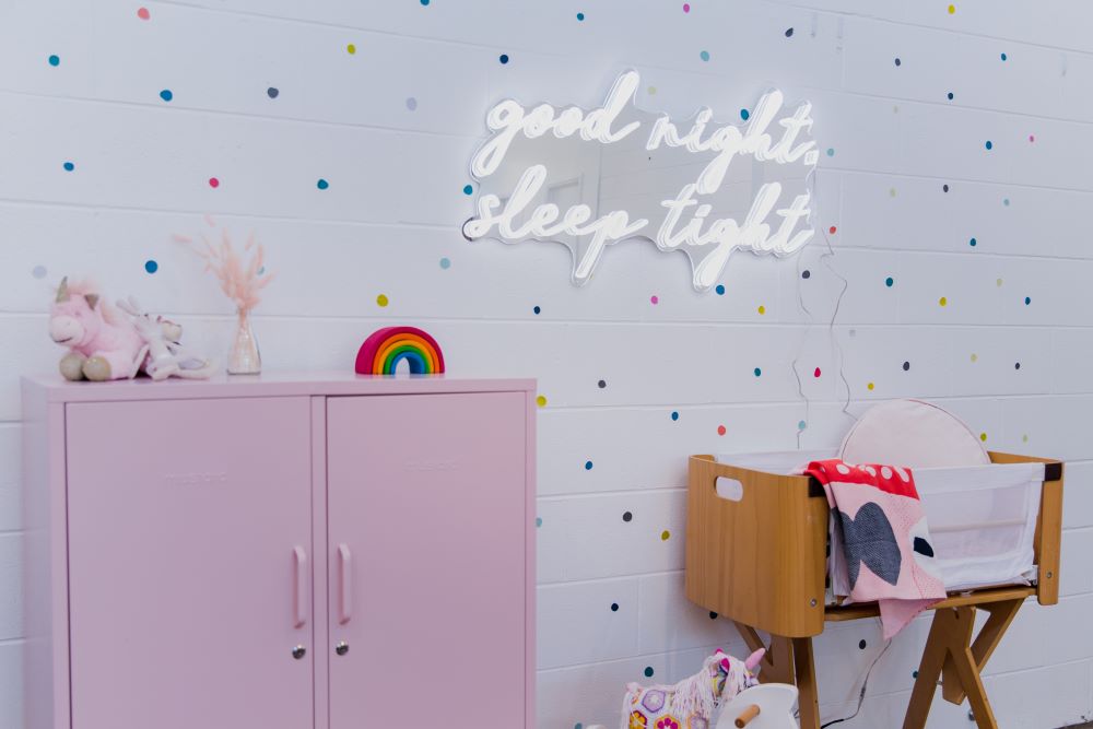 Custom Neon® Good Night Sleep Tight mirror in nursery