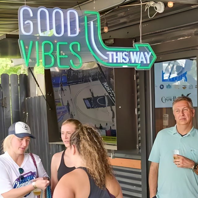Custom Neon® Good Vibes This Way arrow sign @wakefieldcrowbar