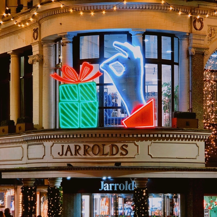 Custom Neon® retail Christmas window display @jarrolds 