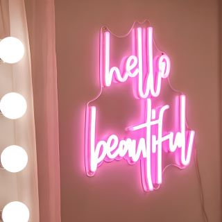 Hello Beautiful pink Custom Neon® quote sign @bellarococobeauty
