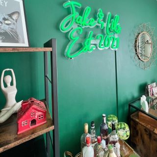 Custom Neon® wedding name established sign in the lounge @homewiththeamplefords