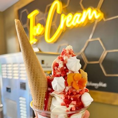 Custom Neon® yellow Ice Cream sign @cafehoneyblue