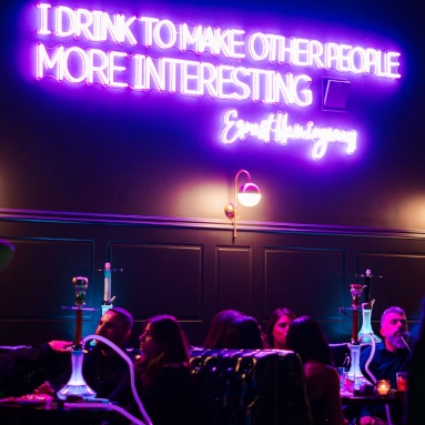 I drink to make people more interesting purple Custom Neon® quote sign @whiskytangobar