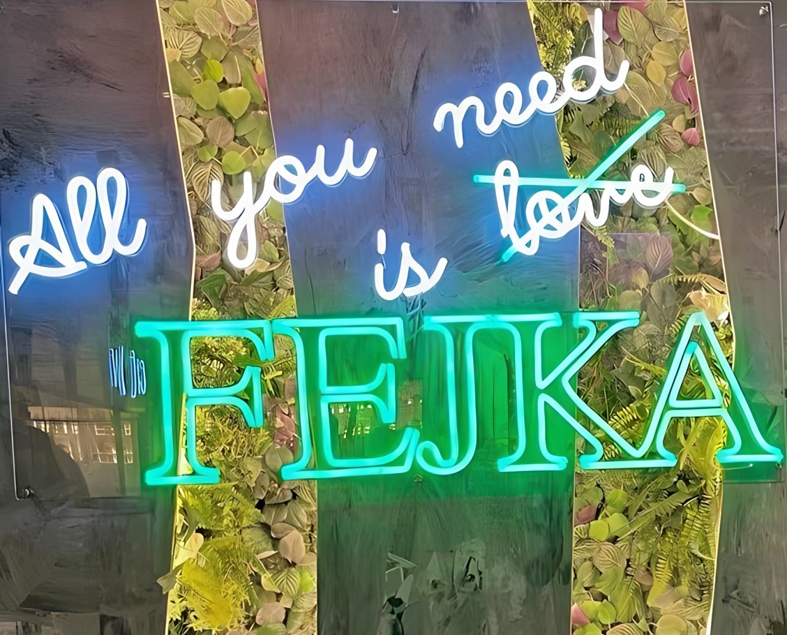 Green & white Custom Neon® instore selfie sign @ikeauk