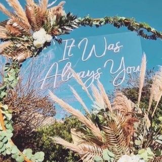 Custom Neon® white sign on floral arch @effortless_elegance_uk