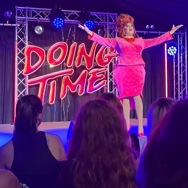 Custom Neon® colour changing stage show sign for the fringe festival show Doing Time by @karenfromfinance