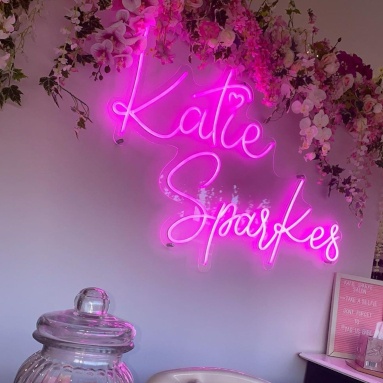 Hot pink salon sign @katiesparkessalon made by Custom Neon®