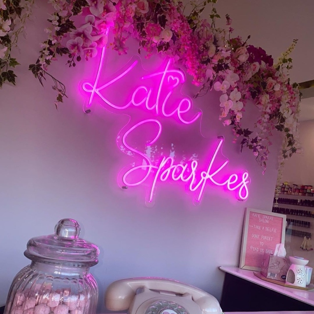 Hot pink nail salon sign by Custom Neon® @katies.salon_ @catherinescreations.cc