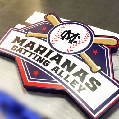 Custom Neon® front lit light box for a batting alley business