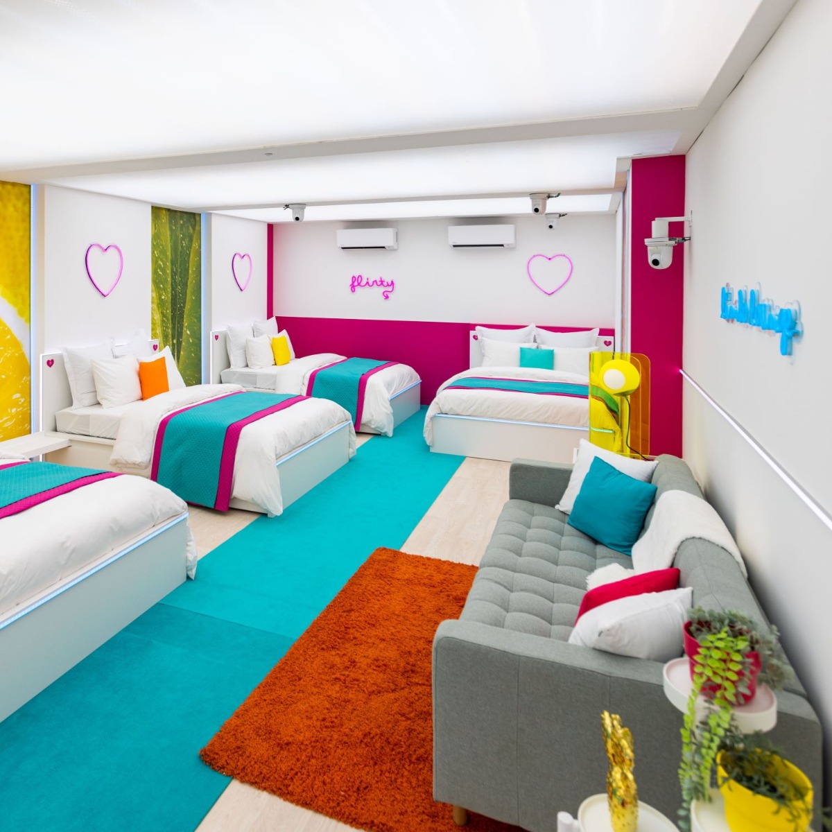 Custom Neon® signs in the Love Island Australia Villa bedroom