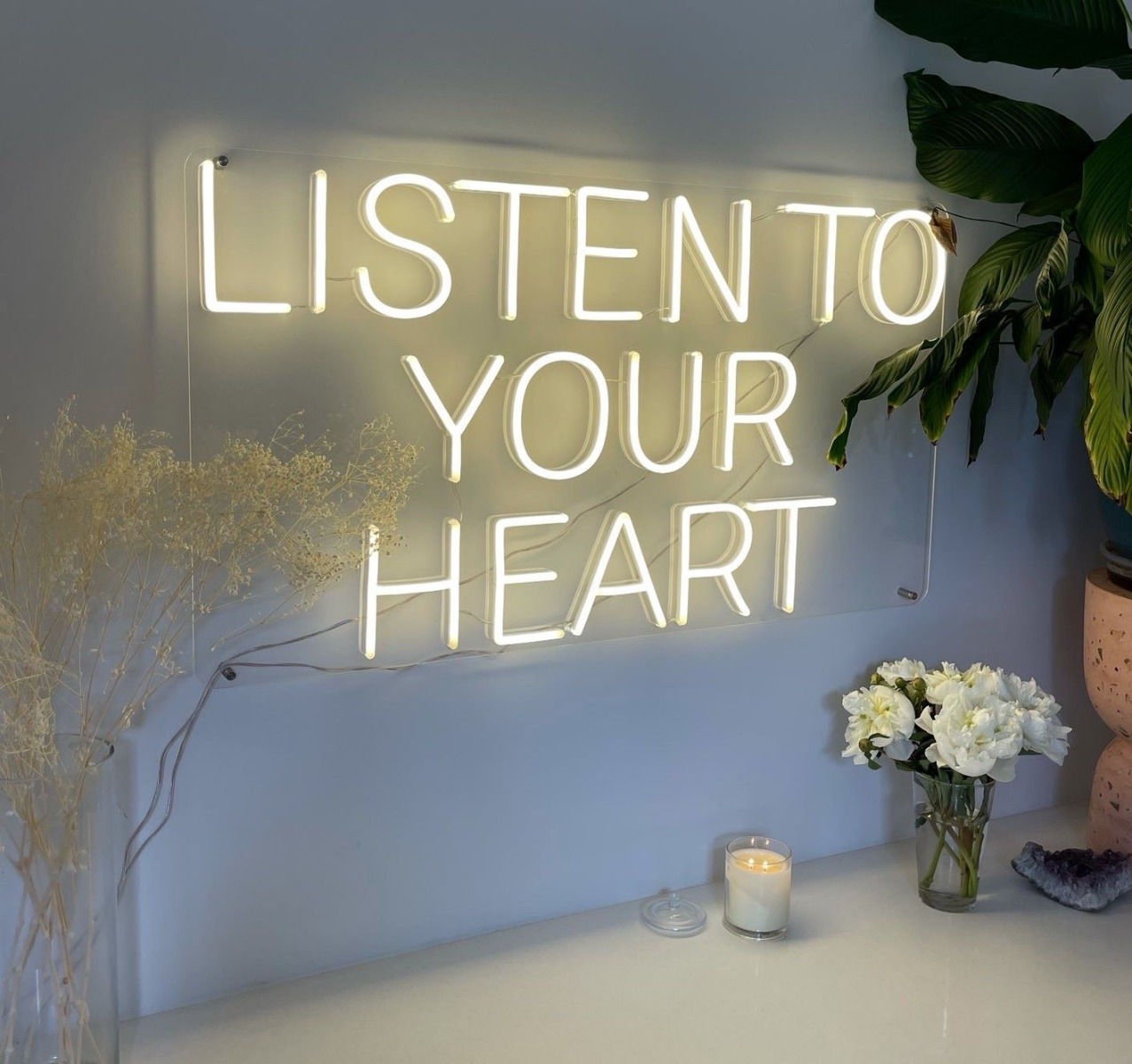 Warm white Custom Neon® motivational quote sign @hilaryholmesmakeup