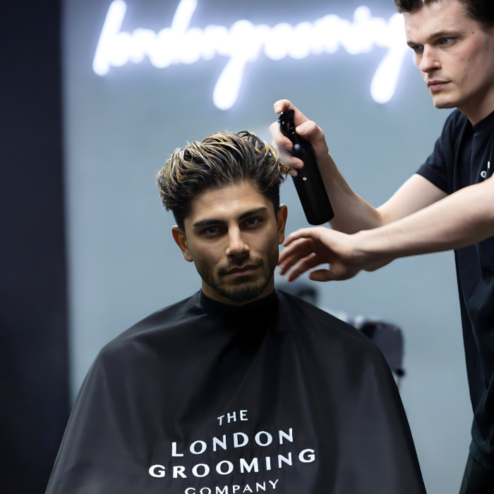 London Grooming business name sign in white LED by Custom Neon®
