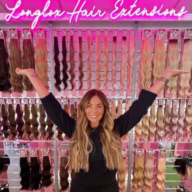 Custom Neon® pink hair salon retail display sign @longlox_hairextentions