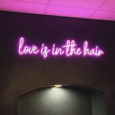 Pink Custom Neon® song lyric sign in hair salon @blushsalon.uk