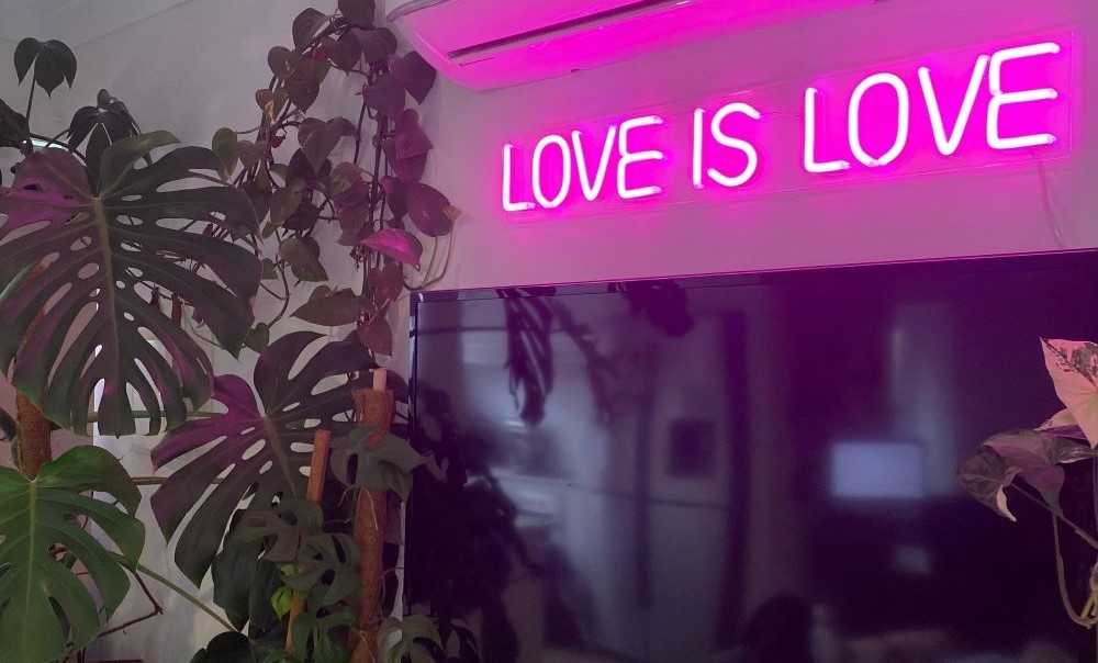 Love is Love cotton candy pink LED neon sign from Custom Neon®