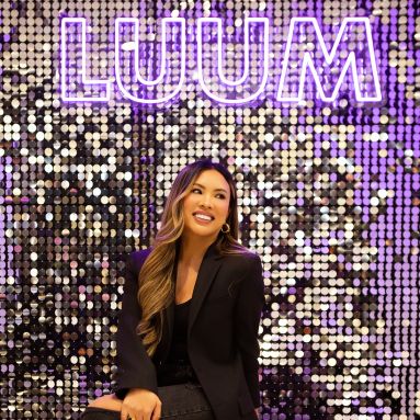 Custom Neon® Instagram wall backdrop sign on a shimmer wall @luumlash
